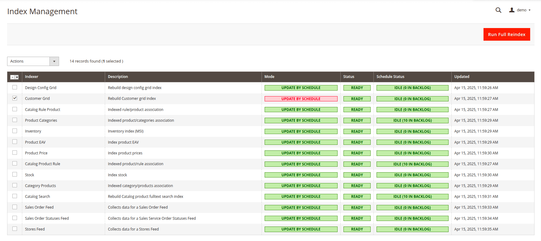 customer grid indexer