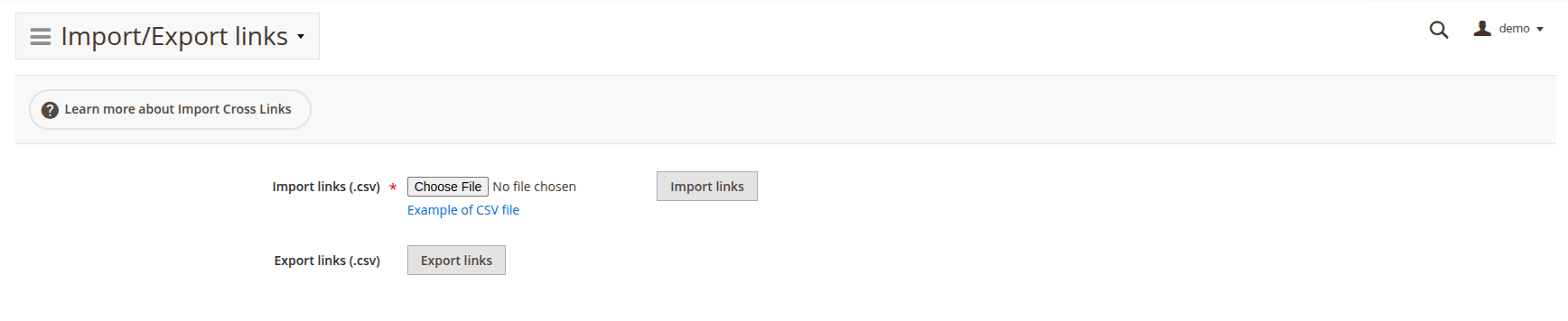 import export cross-links menu