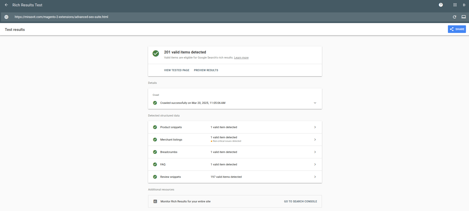 rich results test details