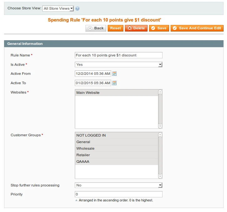 Spending Rule 'For each 10 points give $1 discount'