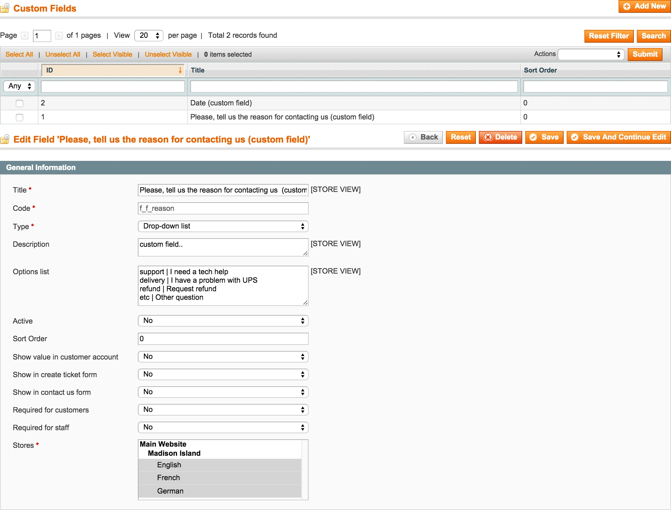 Backend - Custom Fields