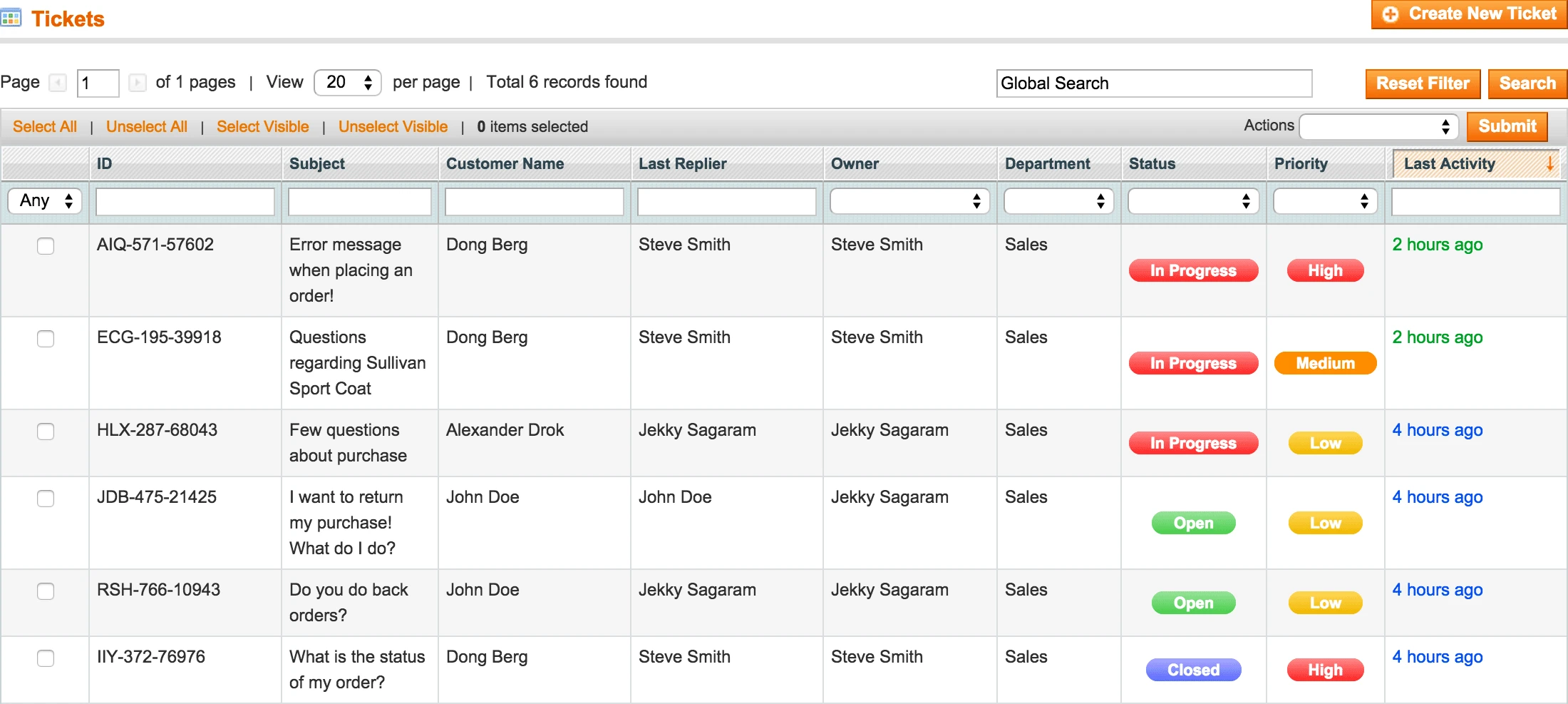Backend - List of Tickets