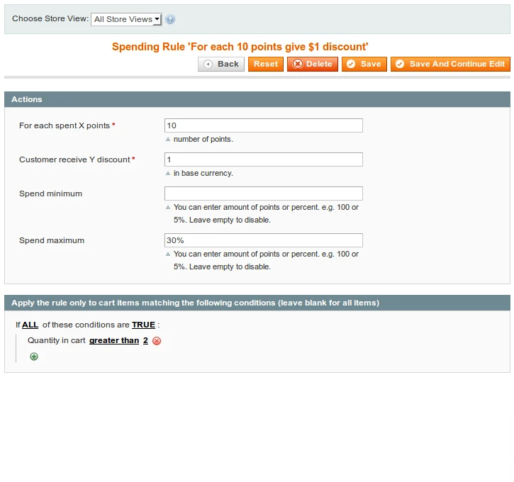 Spending Rule 'For each 10 points give $1 discount'