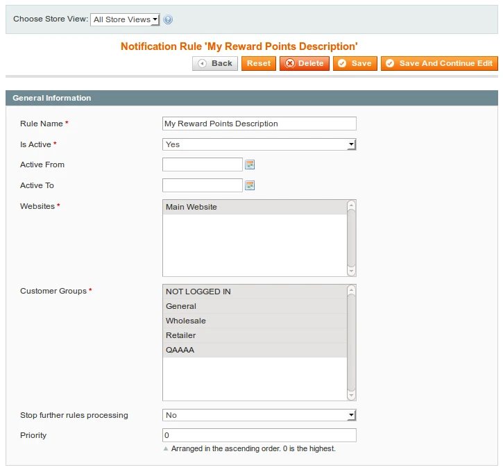 Notification Rule 'My Reward Points Description'