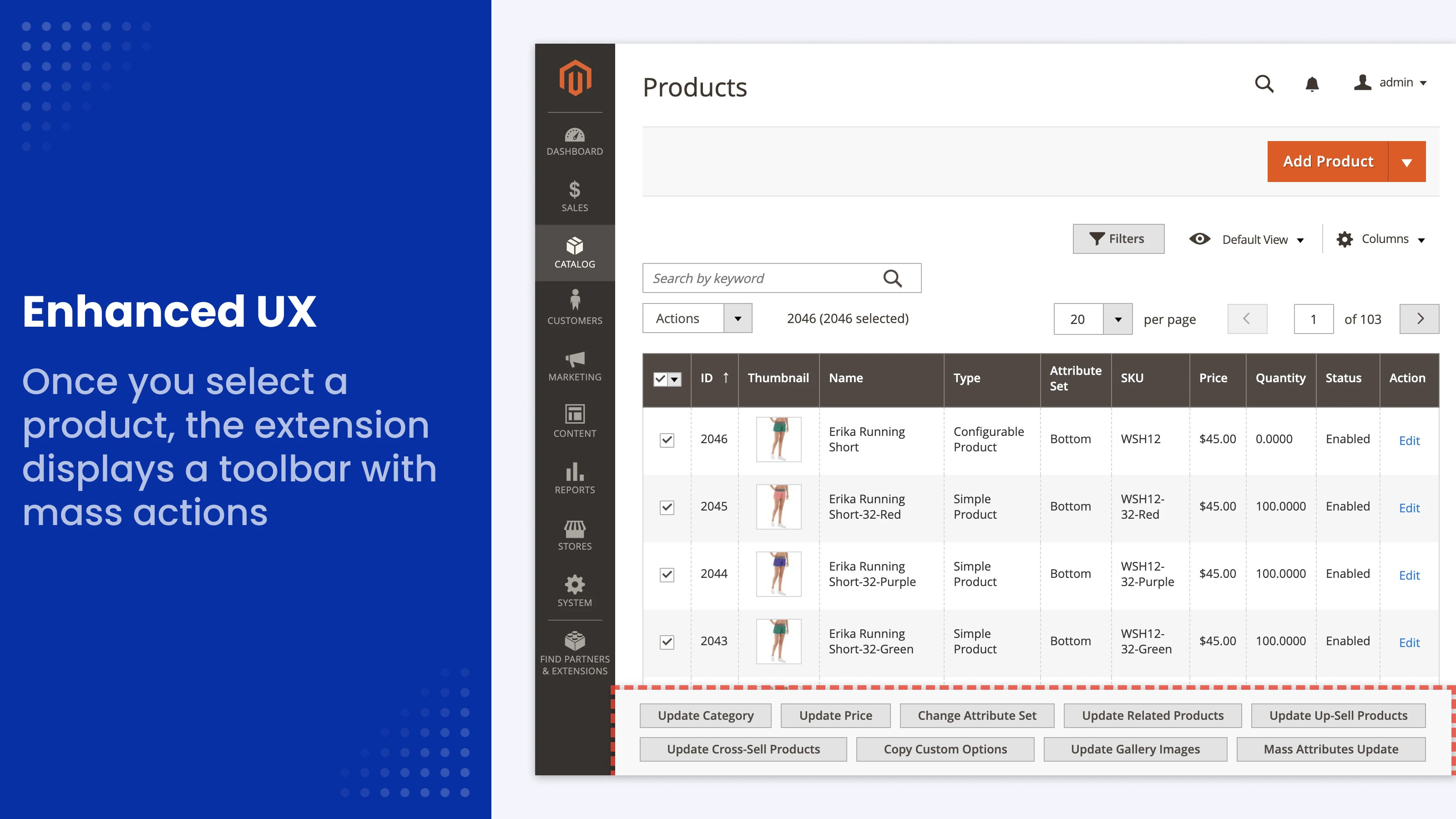 A demonstration of UX-enhancing buttons in Mirasvit Magento 2 Mass Update Attribute extension