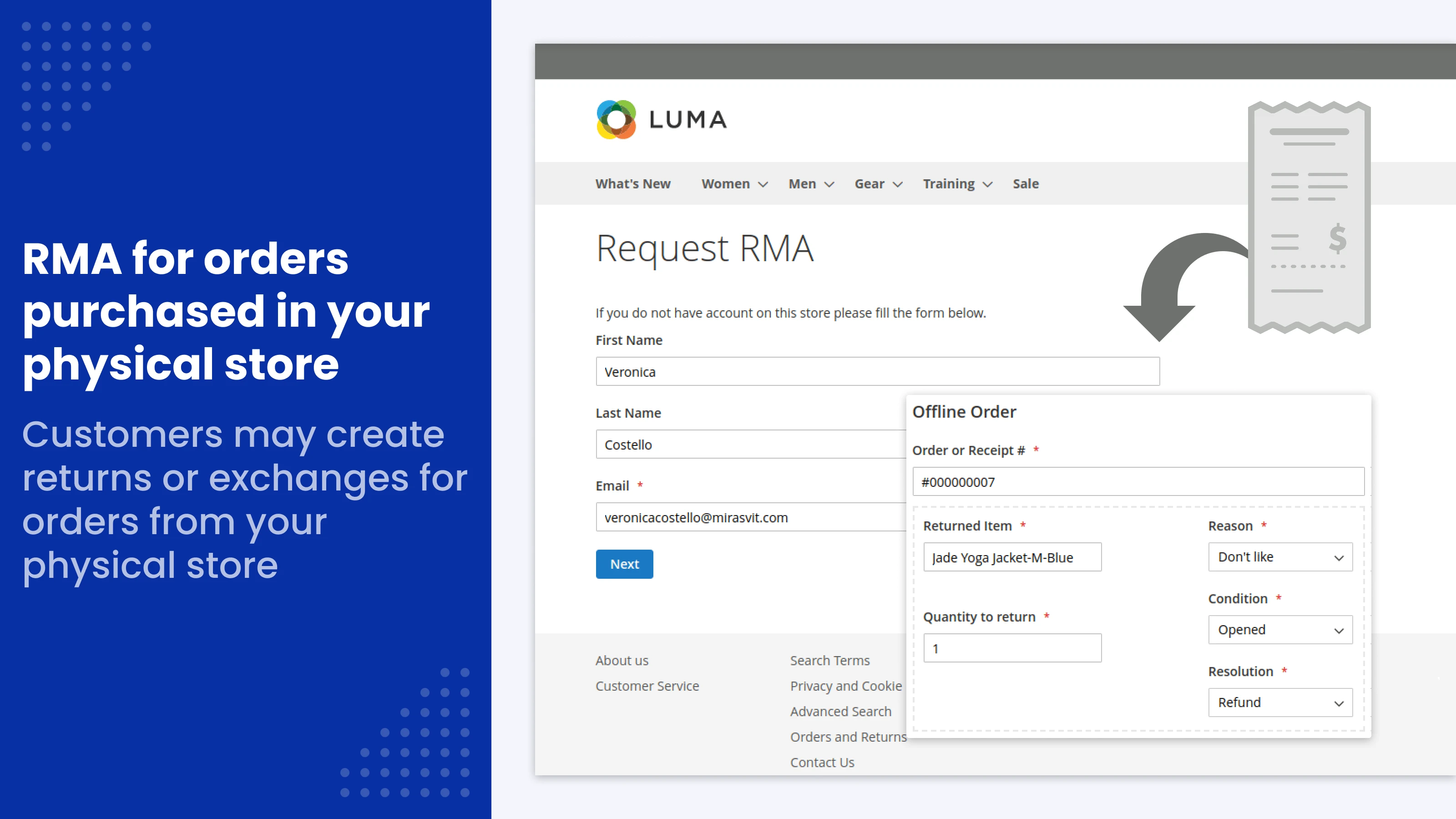 RMA for orders purchased in your physical store