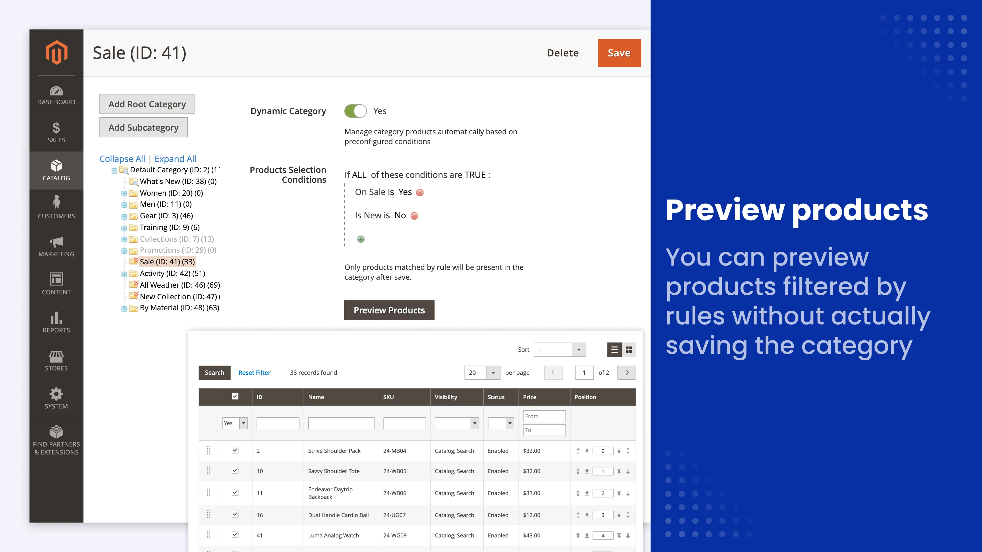 dynamic category preview