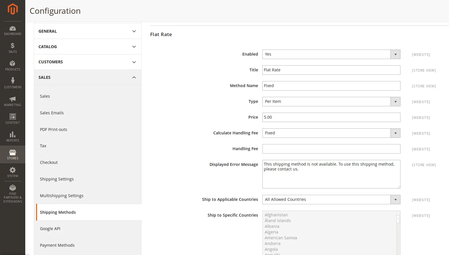 Flat rate setup in Magento 2