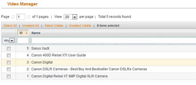 Select products for video