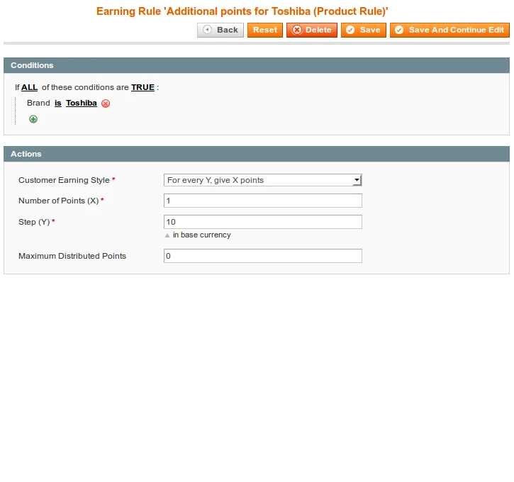 Earning Rule 'Additional points for Toshiba' (Product Rule)