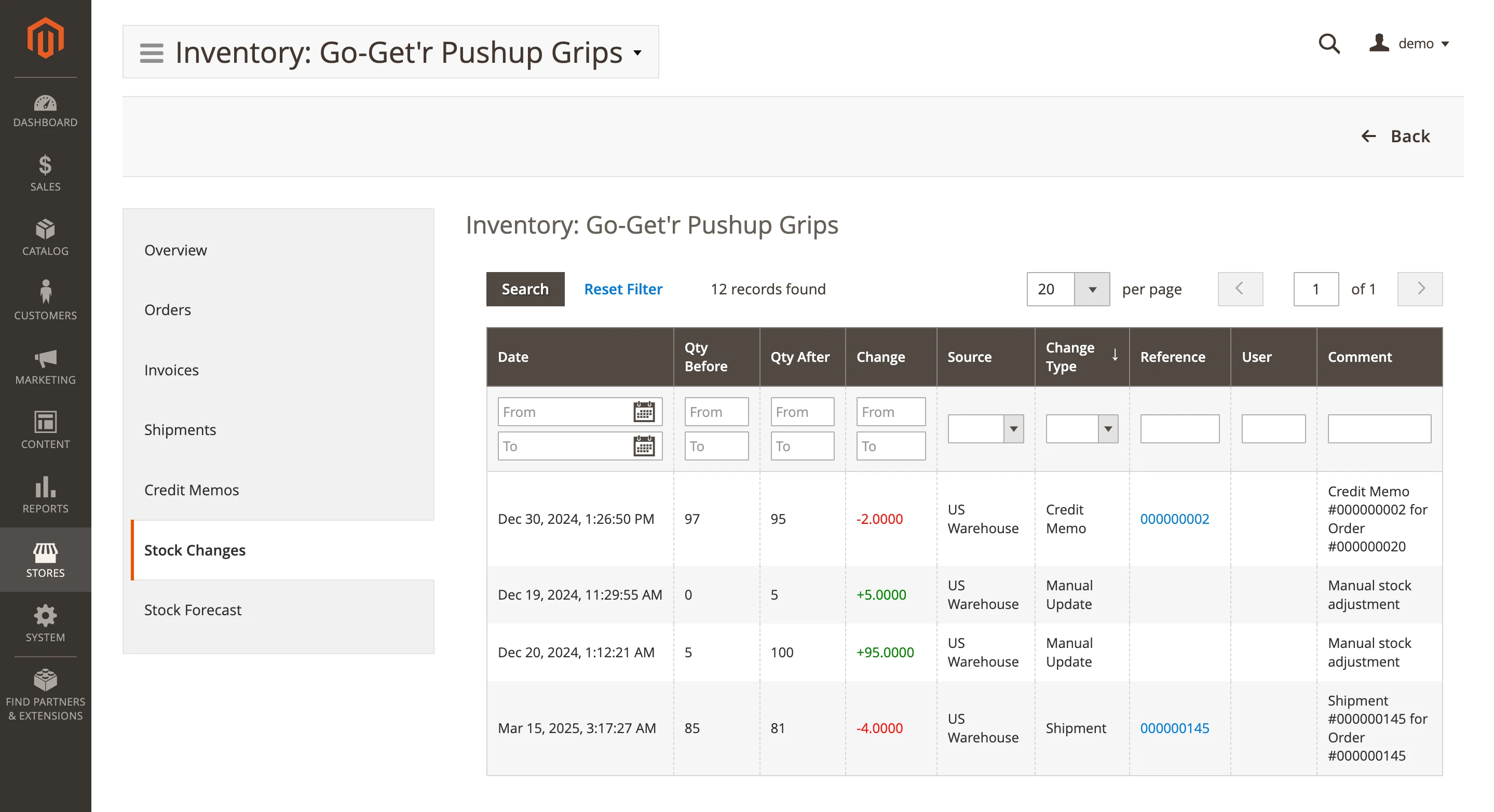 Added inventory stock changes history
