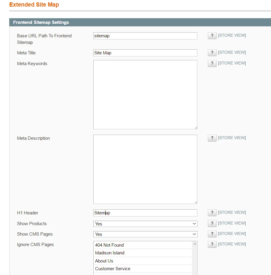 Advansed SEO Suite Extended Sitemap settings