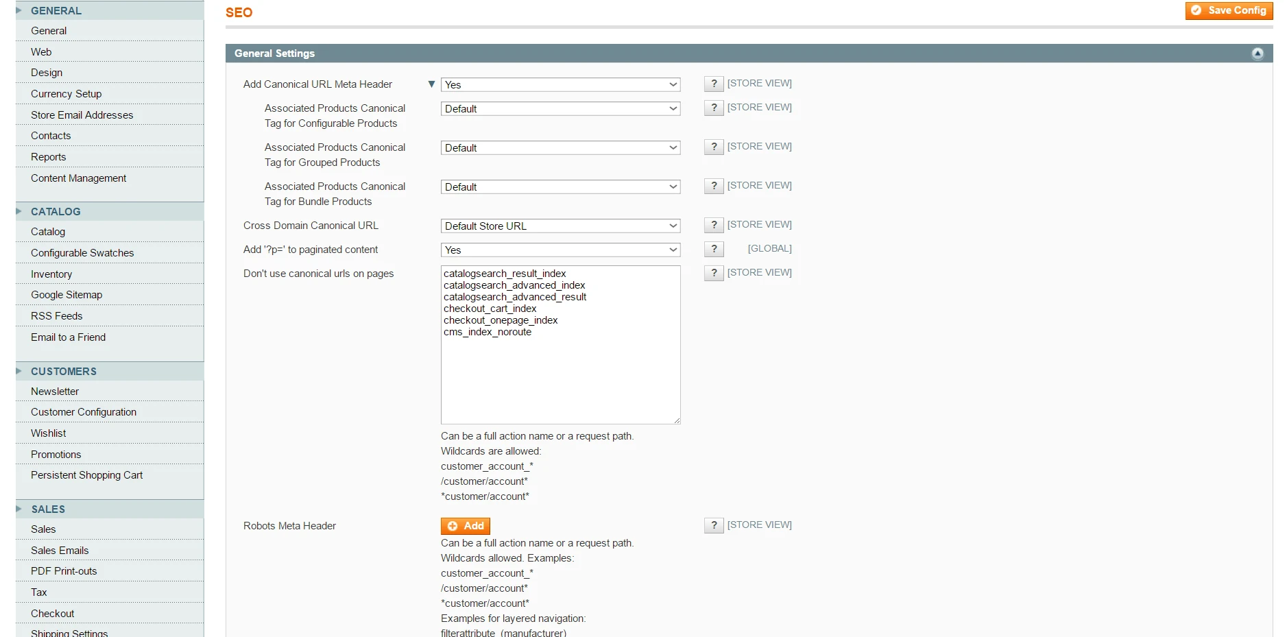 Canonical URL settings