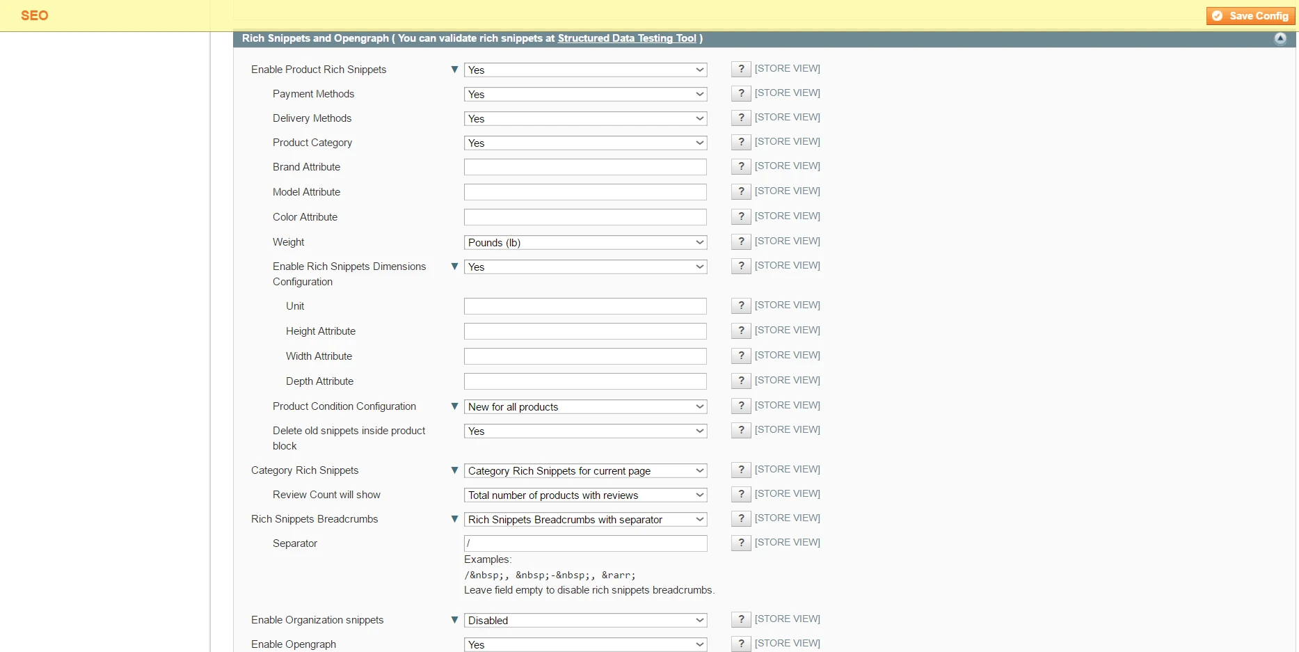 Advanced SEO Suite Rich snippets settings