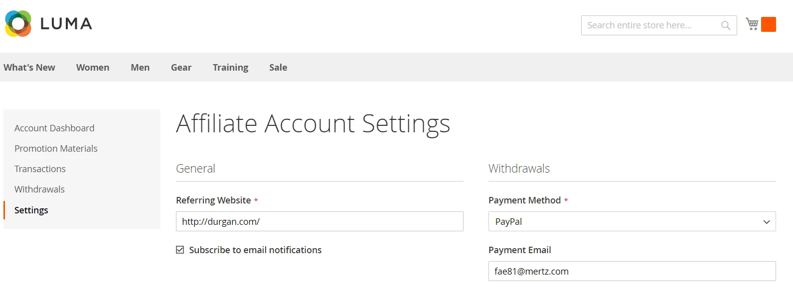 Affiliate Account Settings
