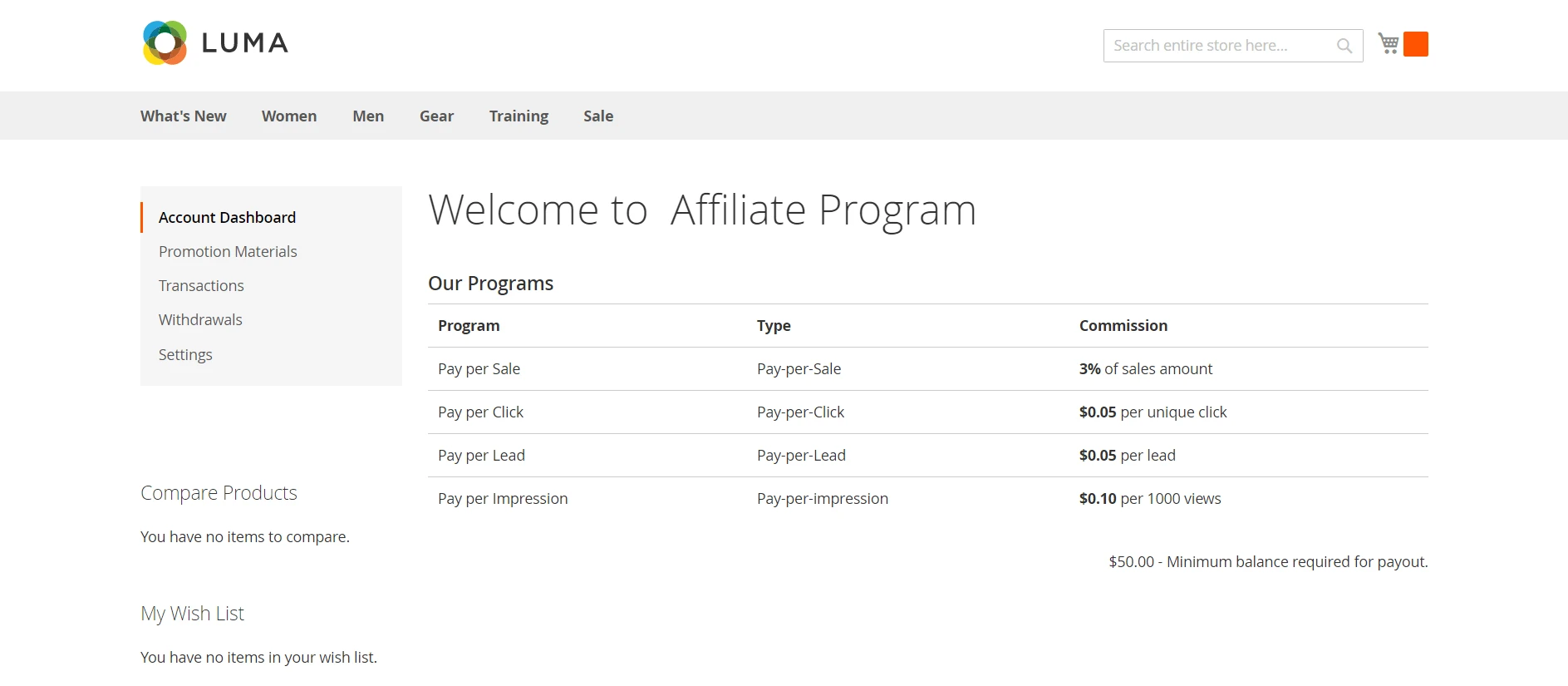 Affiliate Dashboard.