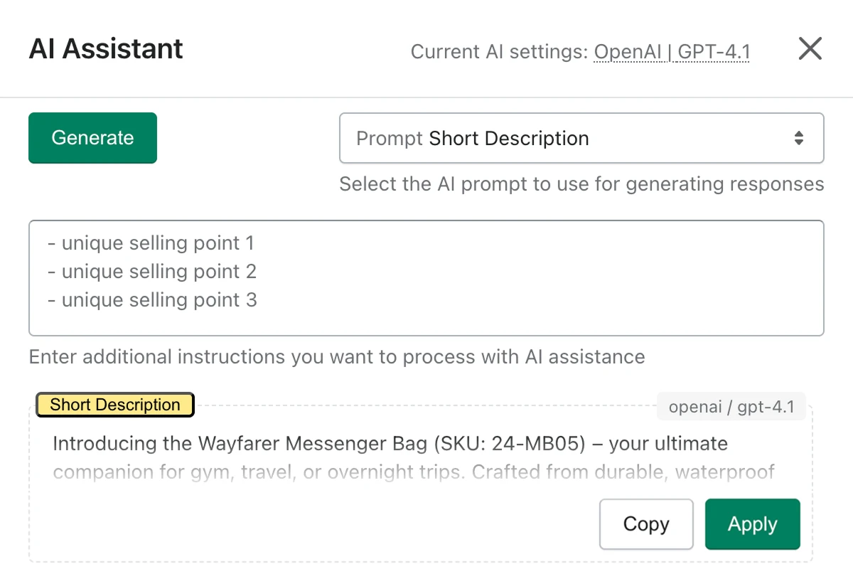 AI Assistant popup