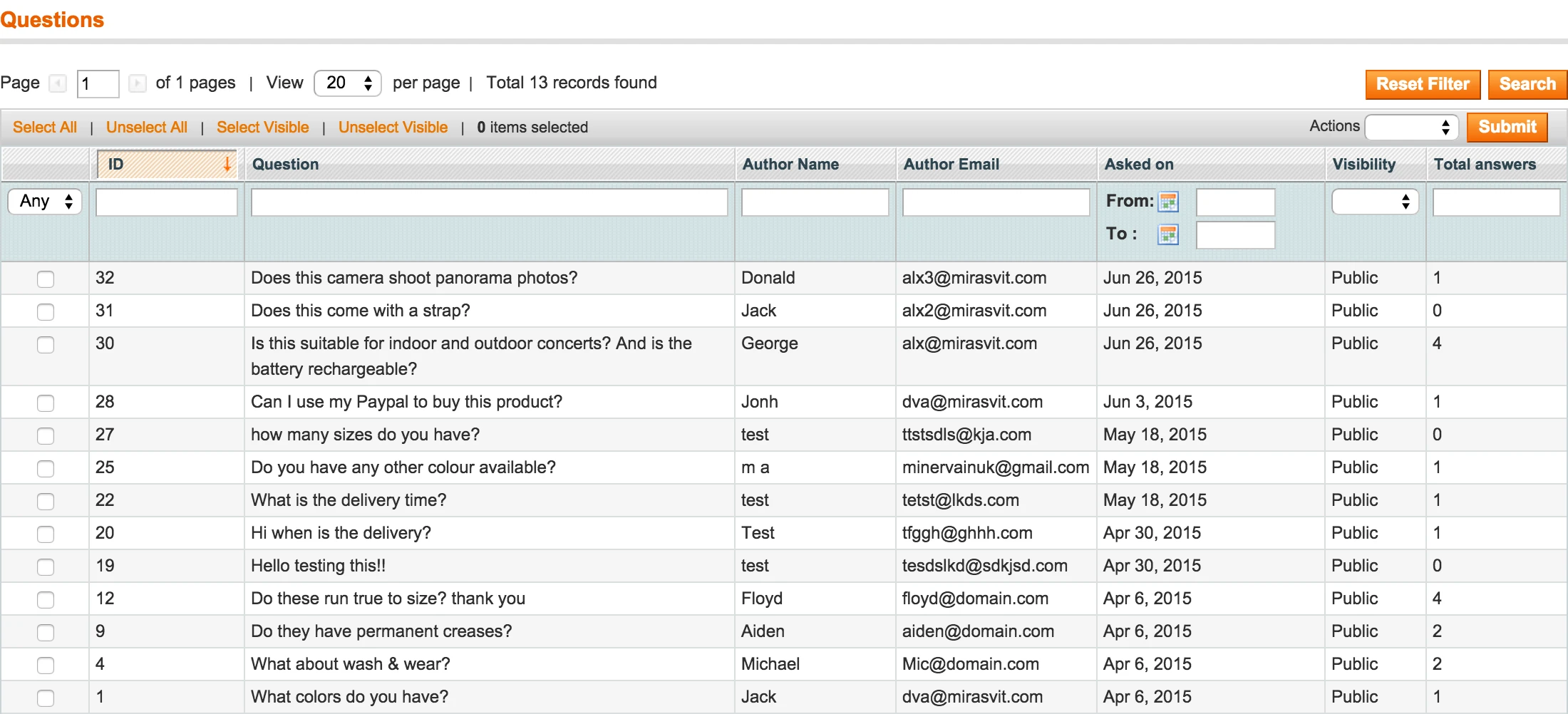 Product Questions Backend - List