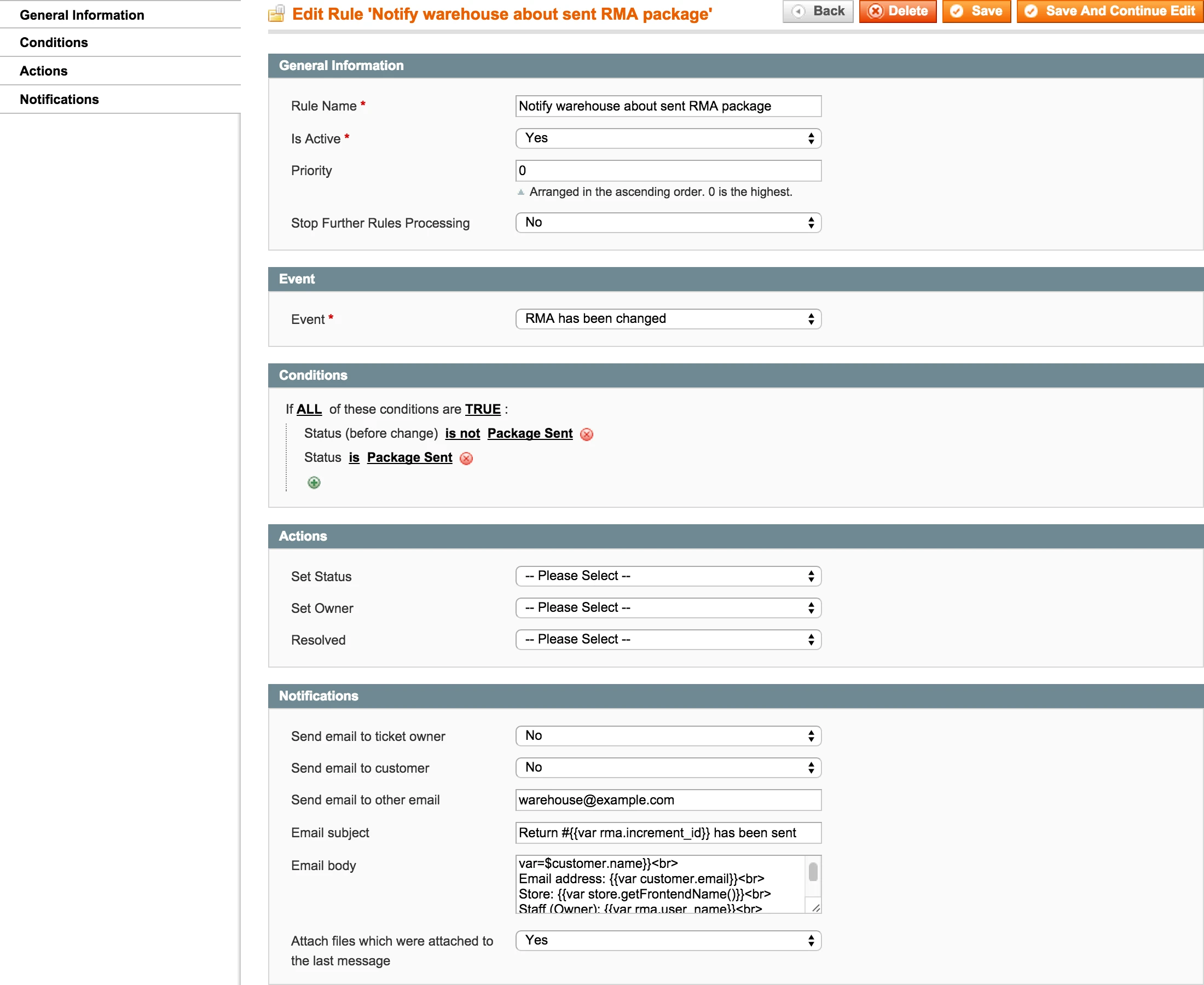 RMA Backend - Workflow Rule