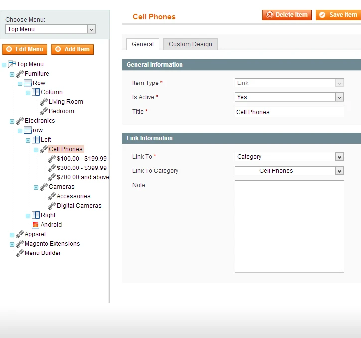 Edit Link - Menu Manager Pro