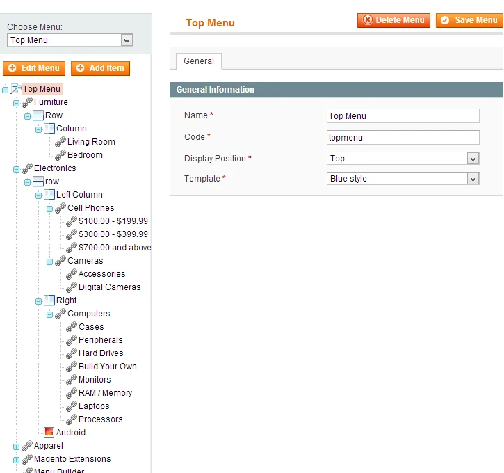 Edit Menu - Menu Manager Pro