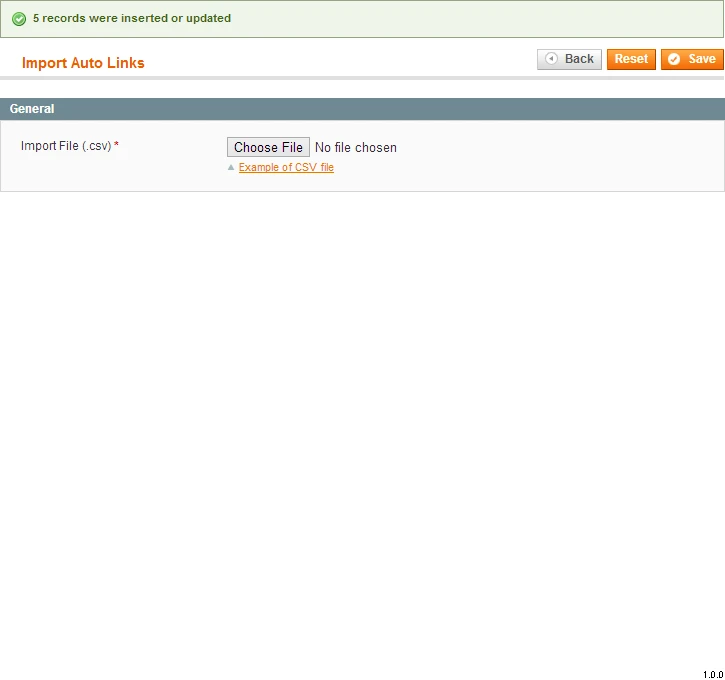 Import of the links from CSV file