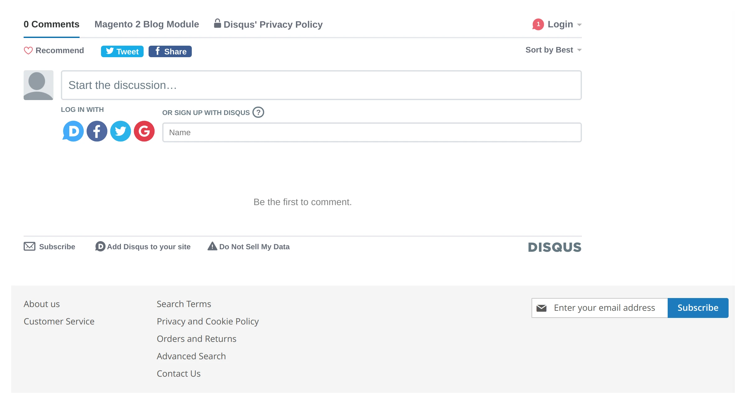 Disqus widget in Mirasvit Magento 2 Blog MX extension.
