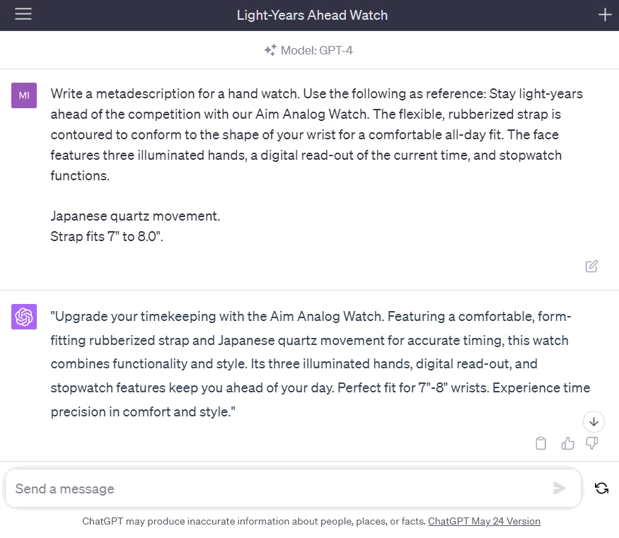 Metadata editing tab for Aim Analog Watch product