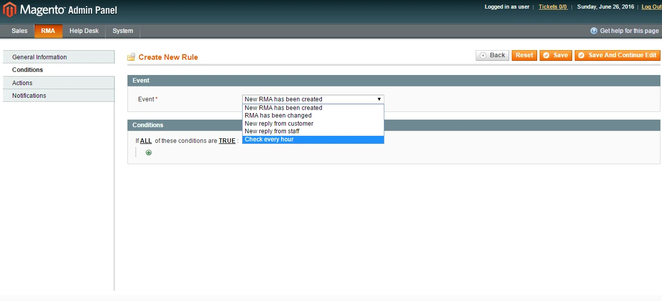 Check every hour event for RMA workflows