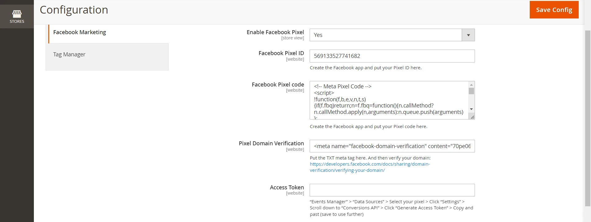 facebook pixel magento configuration
