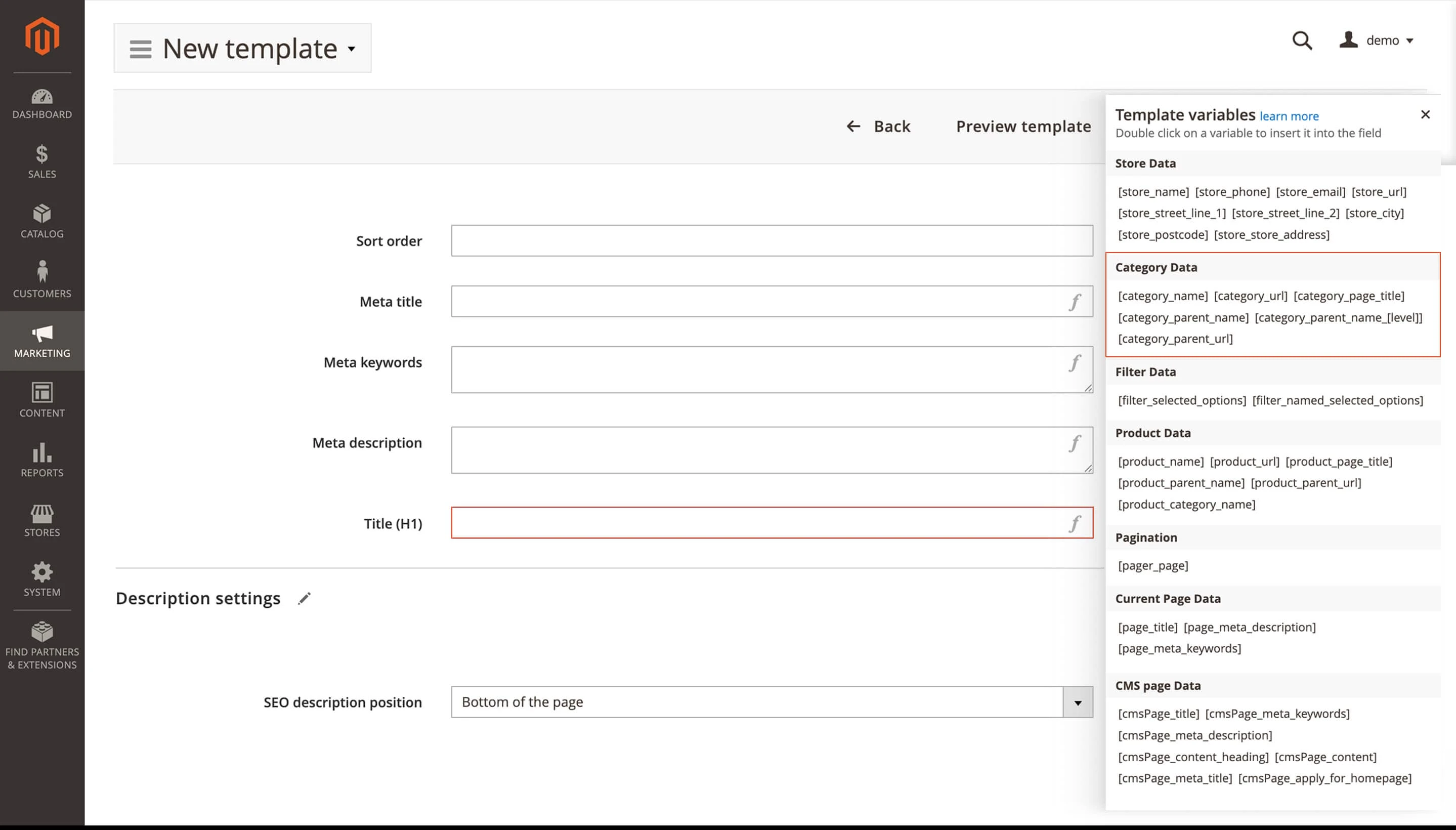 Variables fo creating a category template