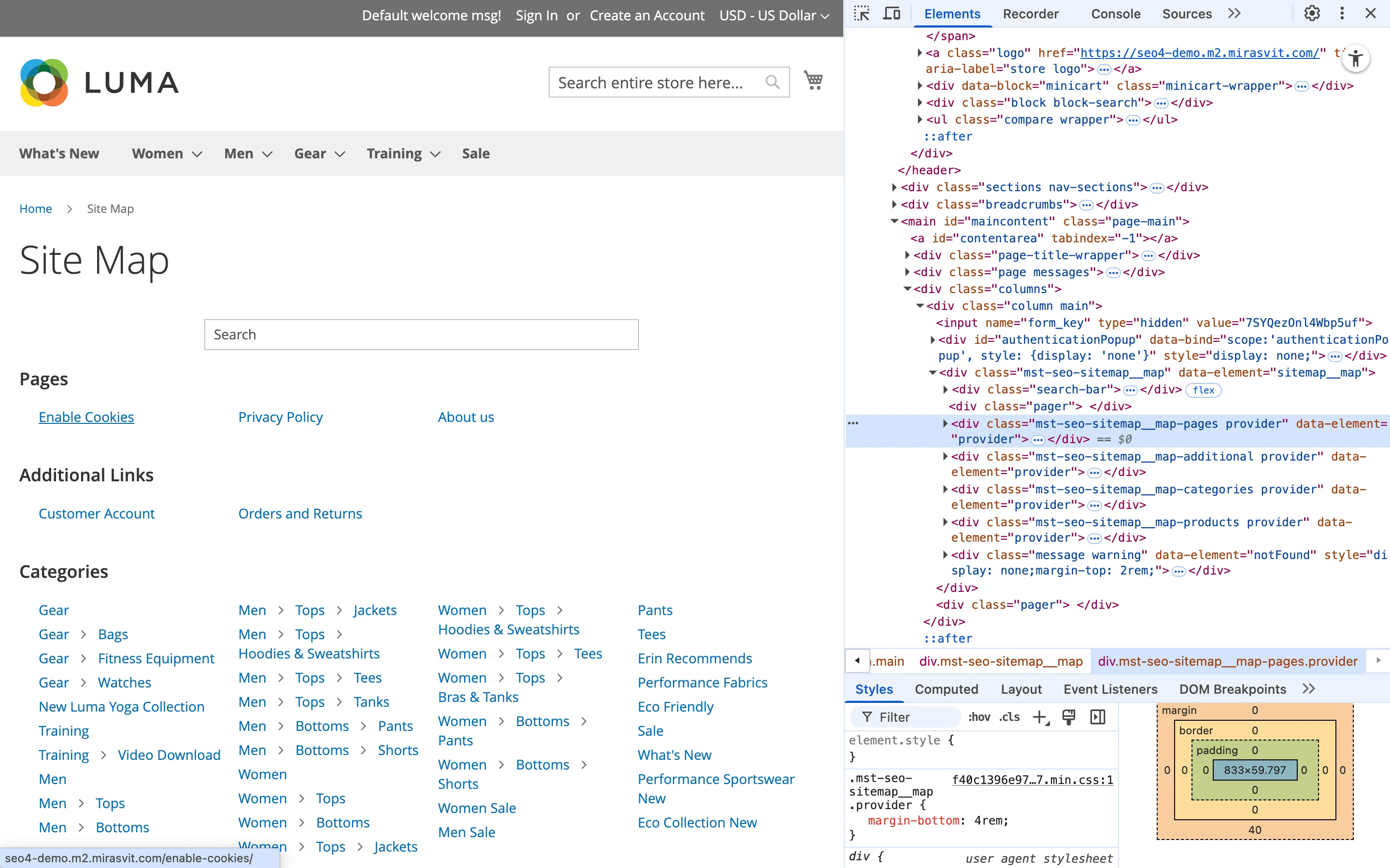 CSS Classes for Frontend Sitemap Sections