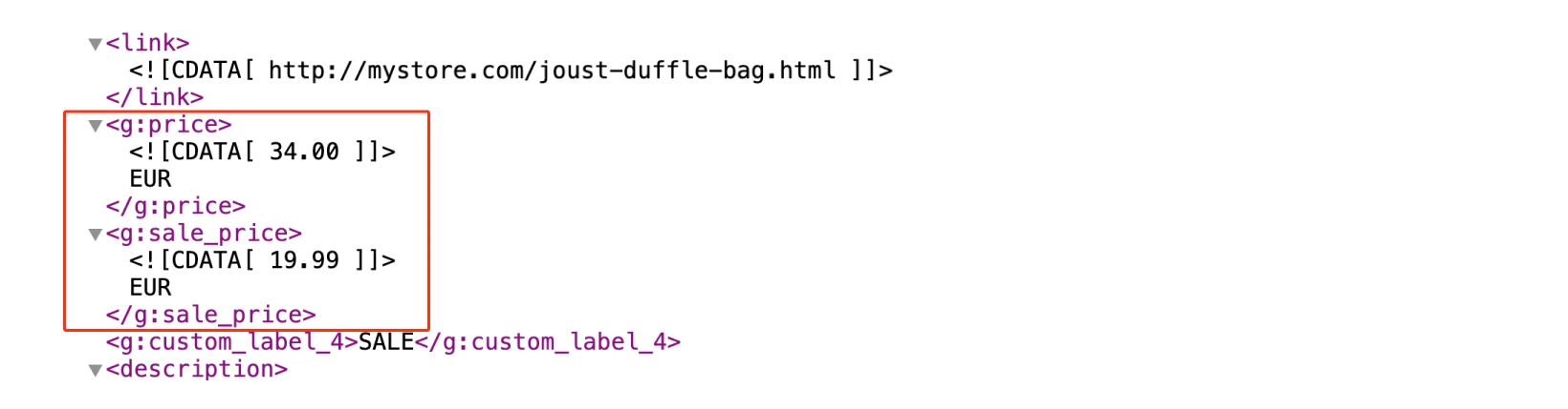 Example for regular and special price in the feed