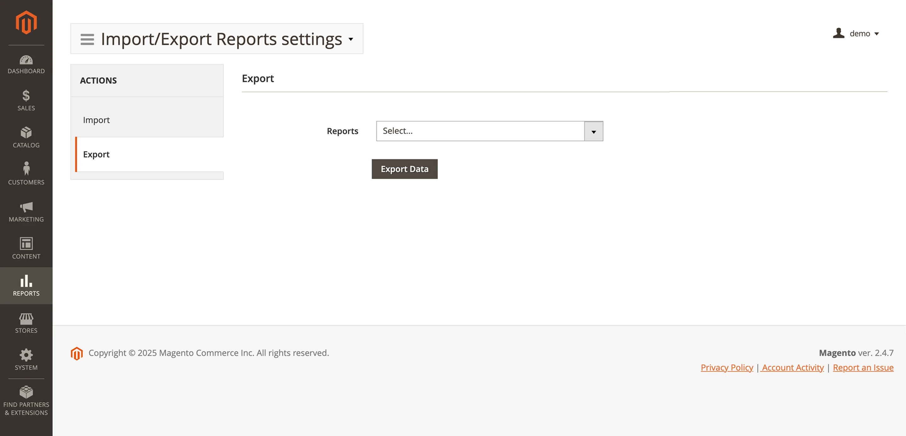 Export settings for custom reports