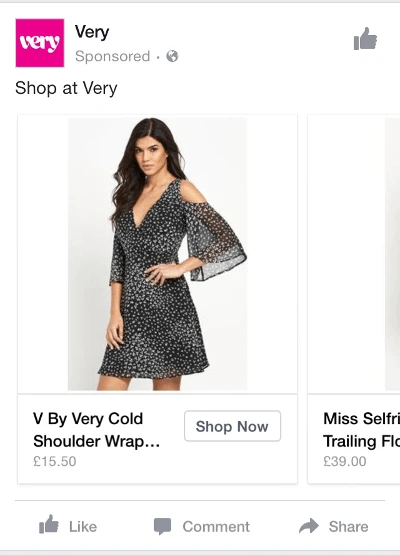 Facebook dynamic ad generated from product feed