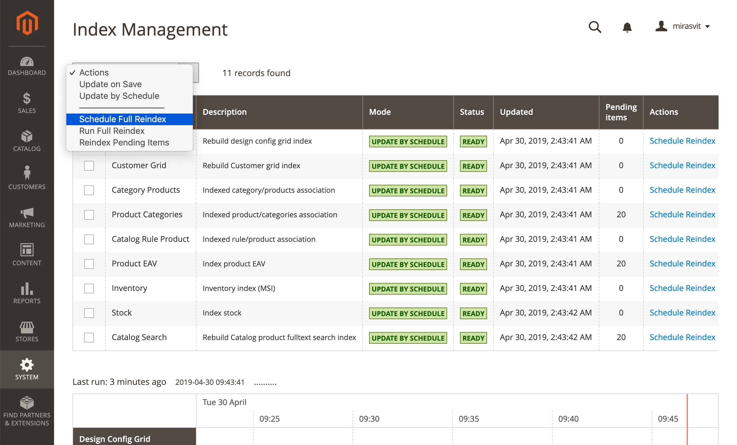 Reindex from Magento 2 Backend