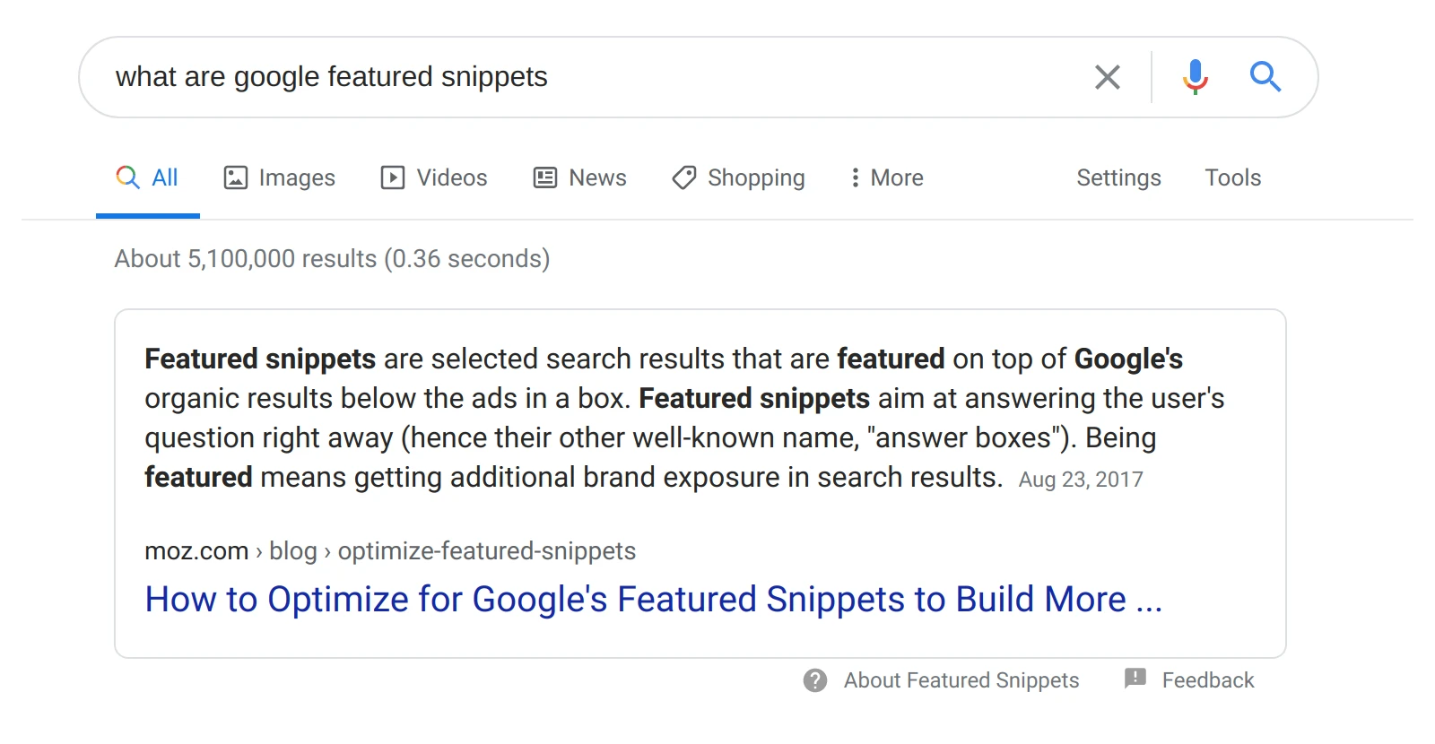 An example of a featured snippet in Google search results