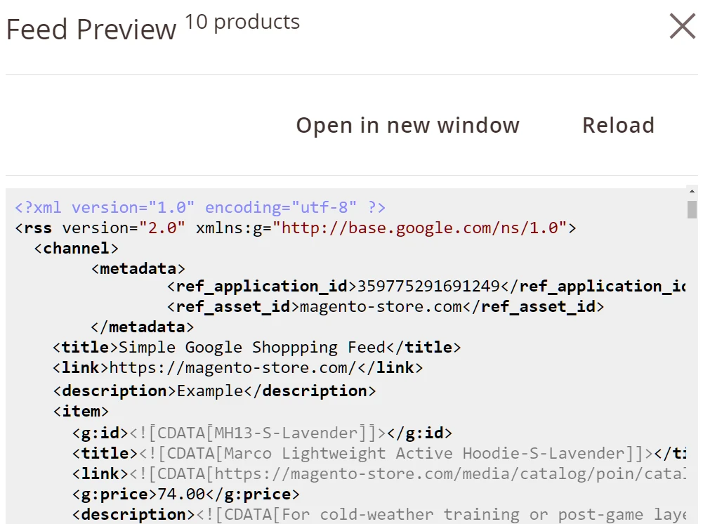Magento Google product feed