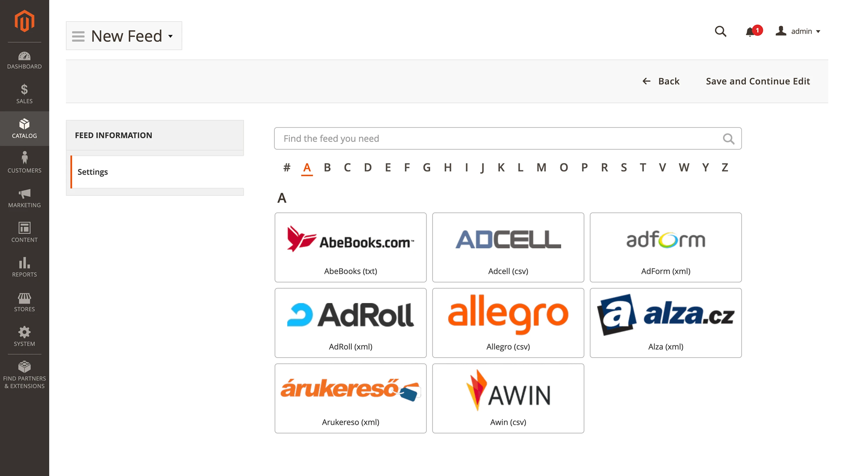 Filter for feed templates in Mirasvit Advanced Product Feeds Magento 2 extension