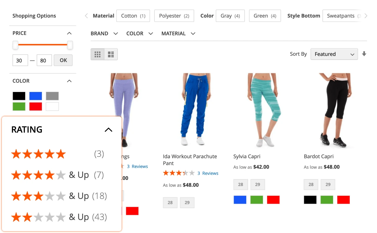 Rating filter in Mirasvit Magento 2 Layered Navigation extension.