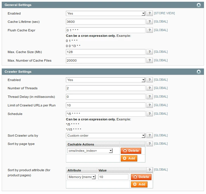 Full Page Cache Configuration