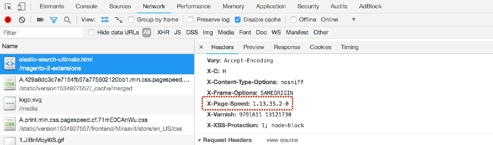 PageSpeed Response Header