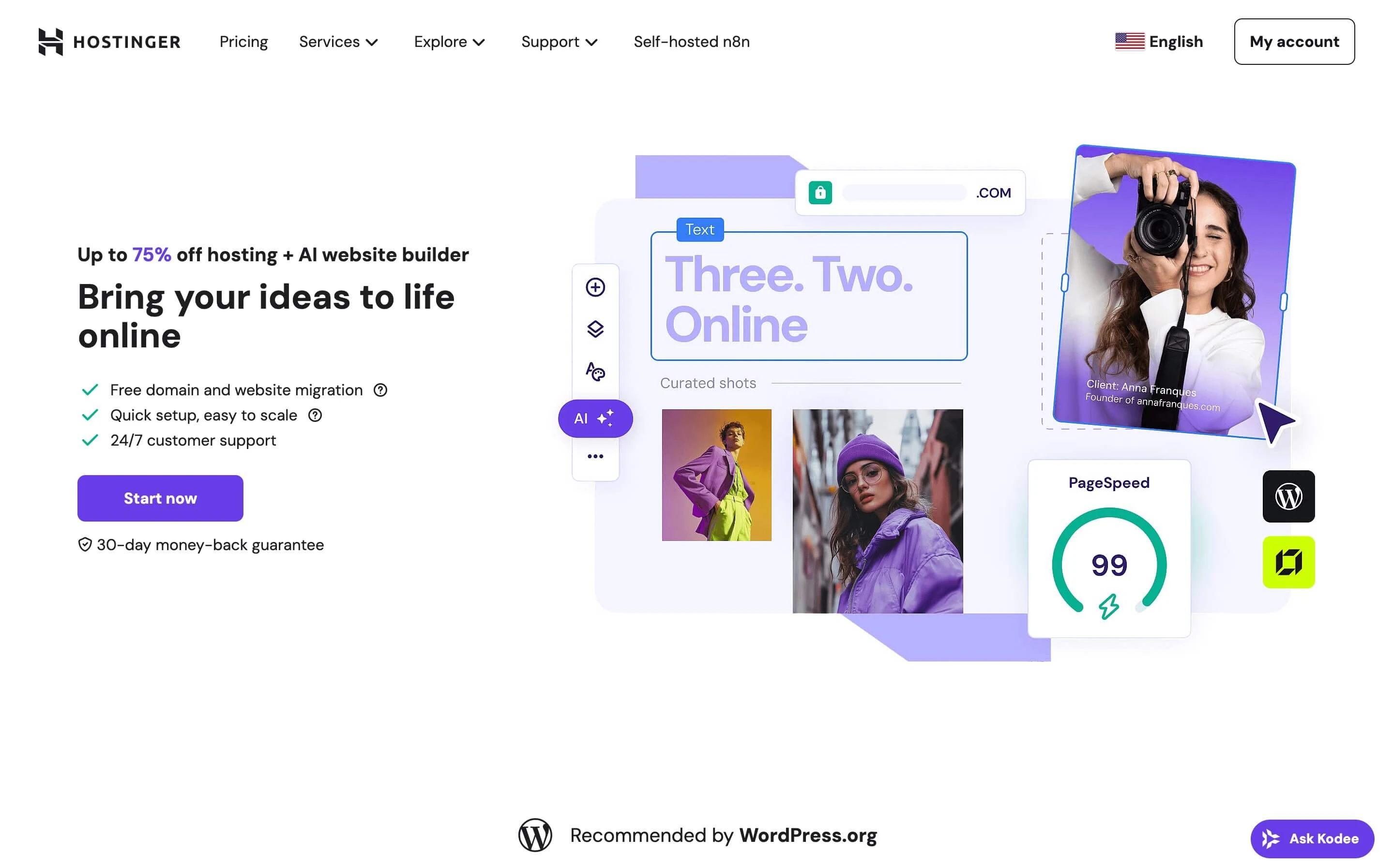 Hostinger hosting home page