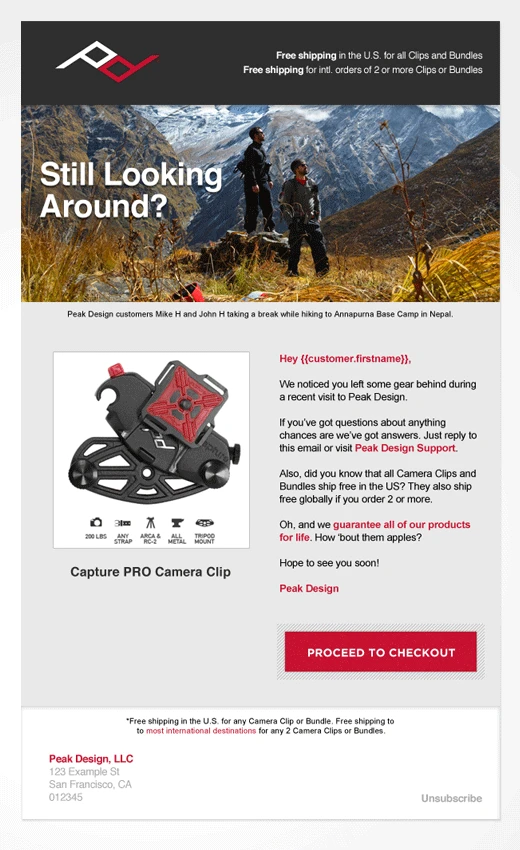 Image 2.1. The first message in the Abandoned Cart chain (Source: kissmetrics.com)