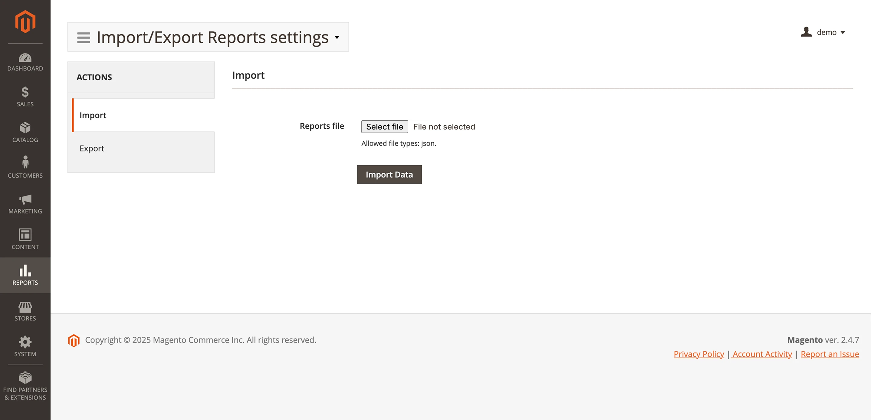 Import settings for custom reports