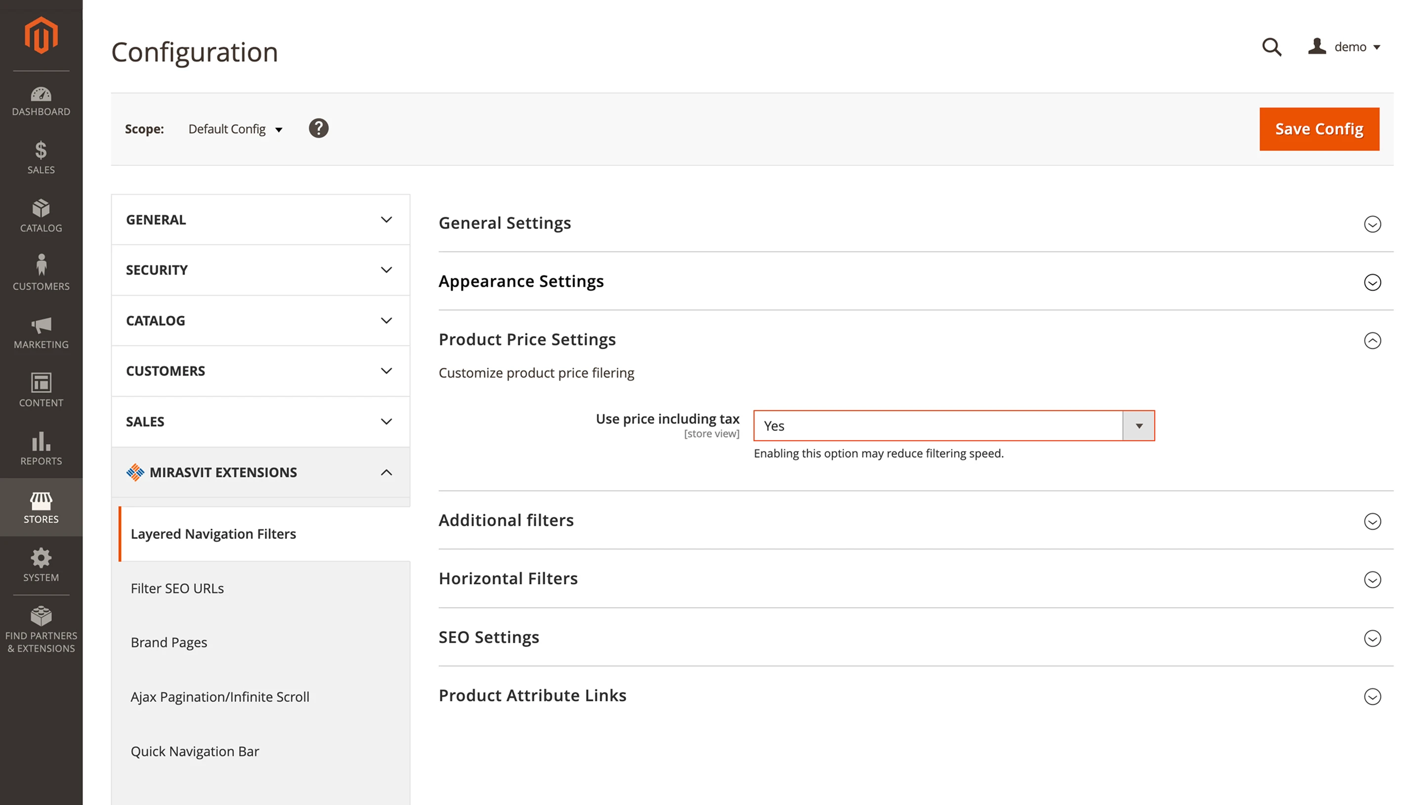 Layered Navigation prices include tax