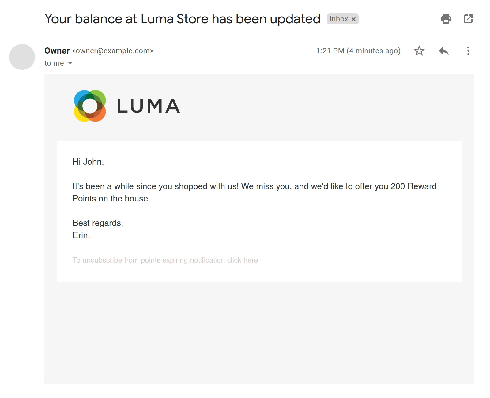 Email notification on manual reward points assignment in Mirasvit Magento Customer Reward Points extension.