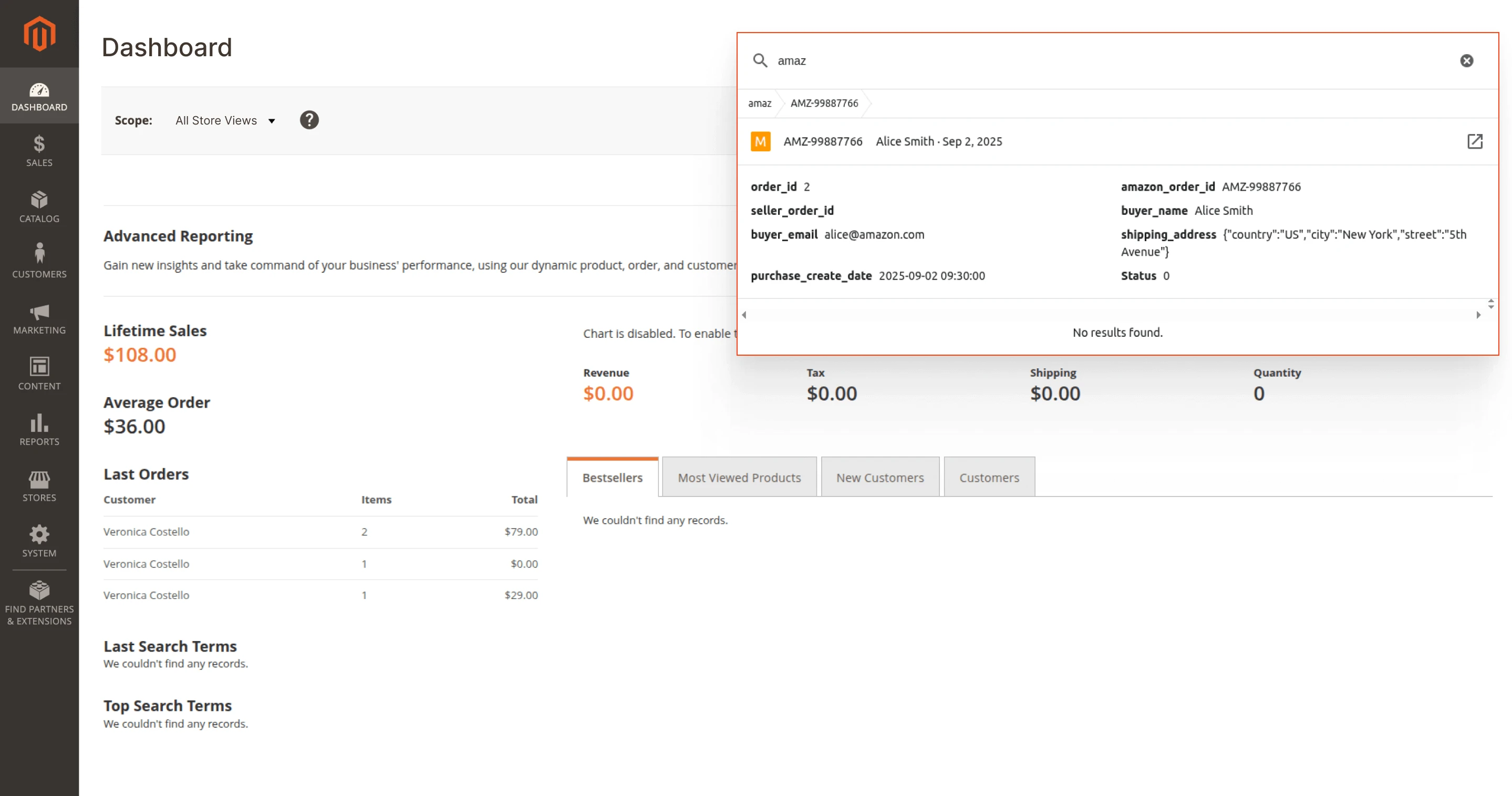 M2E Pro marketplace orders in admin search