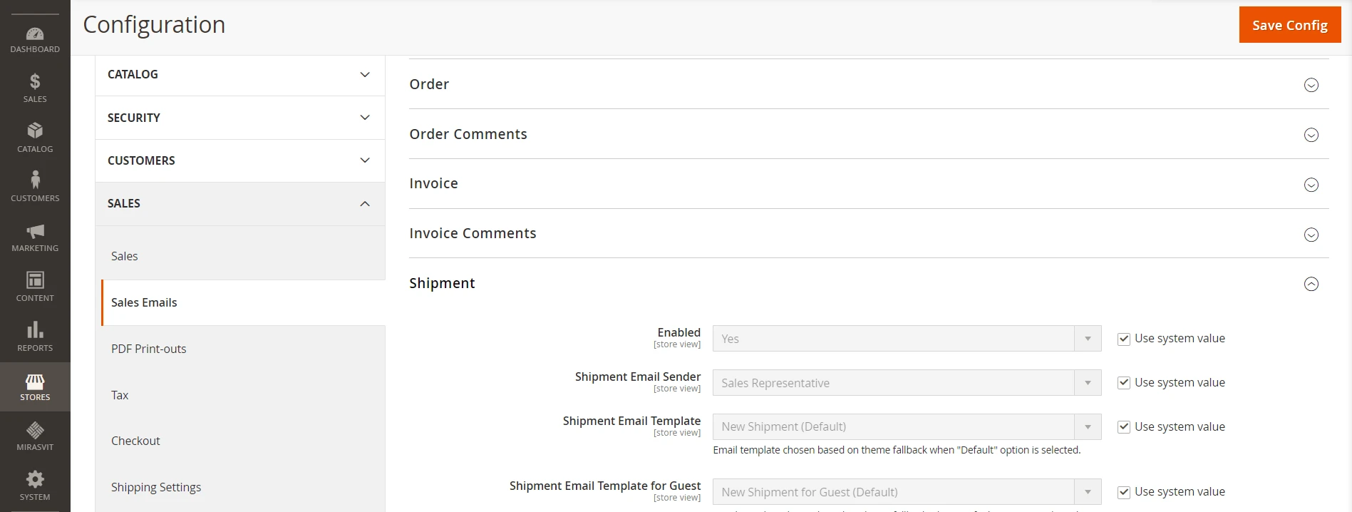 magento2 sales emails configuration