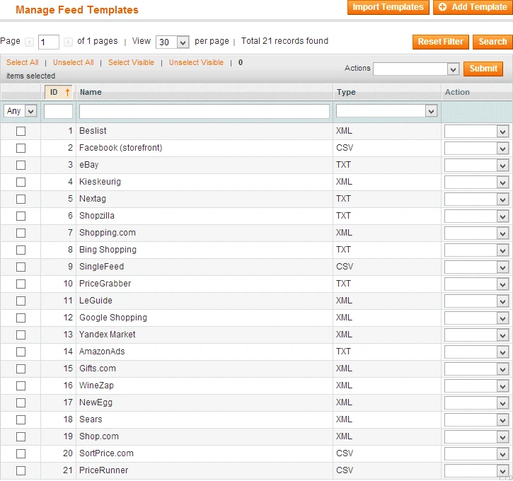 Manage Feed Templates